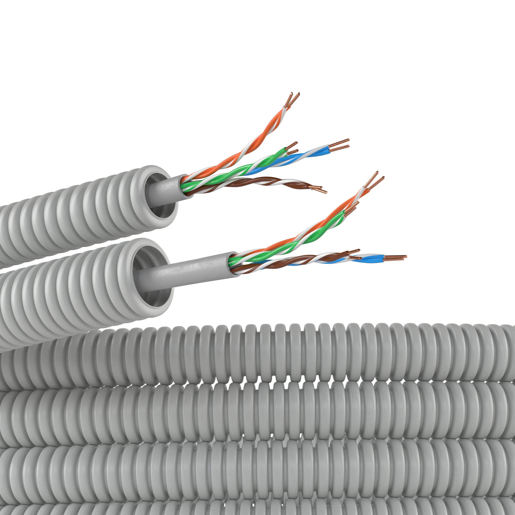 Электротруба ПВХ гибкая гофрированная д. 16 мм, цвет серый, с кабелемвитая пара 5EU/UTP нг(А)-HF, 50